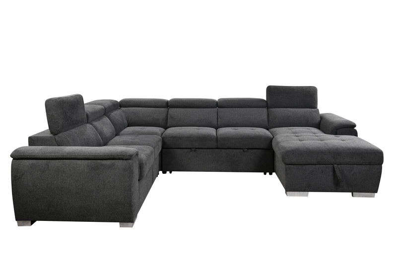 125"Modern U Shaped 7-seat Sectional Sofa Couch with Adjustable Headrest, Sofa Bed withStorage Chaise-Pull Out Couch Bed for Living Room ,Dark Gray - Urban Living Furniture (Los Angeles, CA)