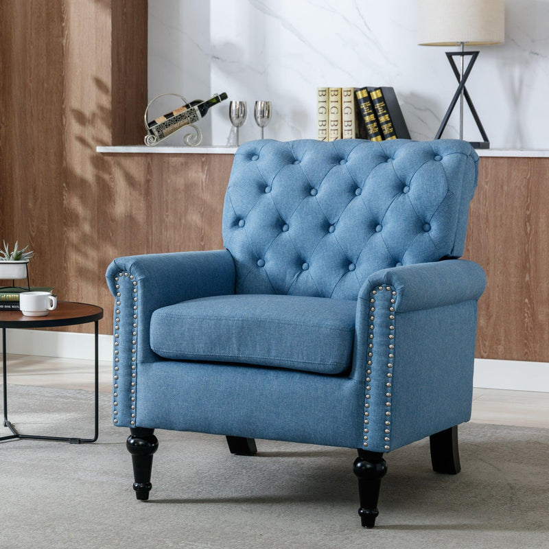 Accent Chairs for Bedroom, MidcenturyModern Accent Arm Chair for Living Room, Linen Fabric Comfy Reading Chair, Tufted Comfortable Sofa Chair, Upholstered Single Sofa, Blue - Urban Living Furniture (Los Angeles, CA)