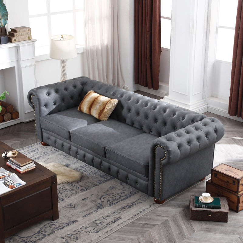 Classic Chesterfield Sofa Dark Grey Faux Leather - Urban Living Furniture (Los Angeles, CA)