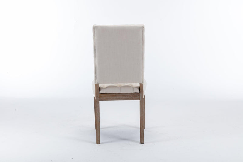 Mid-Century Wooden Frame Linen Fabric Tufted Upholstered Dining Chair,Set of 2,Cream - Urban Living Furniture (Los Angeles, CA)