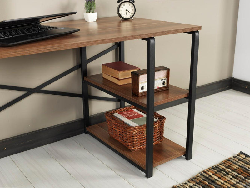 Furnish Home Store Sage Black Metal Frame 47" Wooden Top 2 Shelves Writing and Computer Desk for Home Office, Walnut - Urban Living Furniture (Los Angeles, CA)