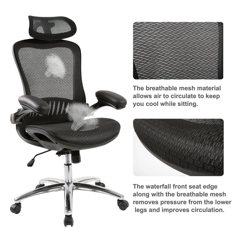 Office Chair - Ergonomic Mesh Chair Computer Chair Home Executive Desk Chair Comfortable Reclining Swivel Chair High Back with Wheels and Adjustable Headrest for Teens/Adults (Black) - Urban Living Furniture (Los Angeles, CA)