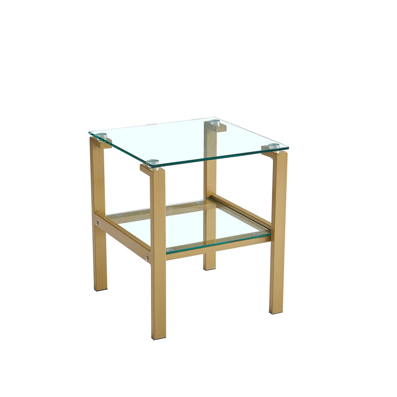 2-Piece Gold+Clear Glass Side & End Table withStorage Shelve, Night Stand/Sofa Table Bedroom Corner Table - Urban Living Furniture (Los Angeles, CA)