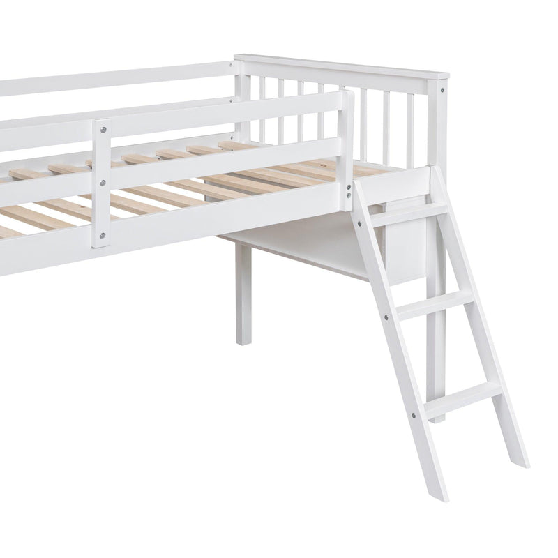 Twin Size Loft Bed With Removable Desk and Cabinet, White - Urban Living Furniture (Los Angeles, CA)