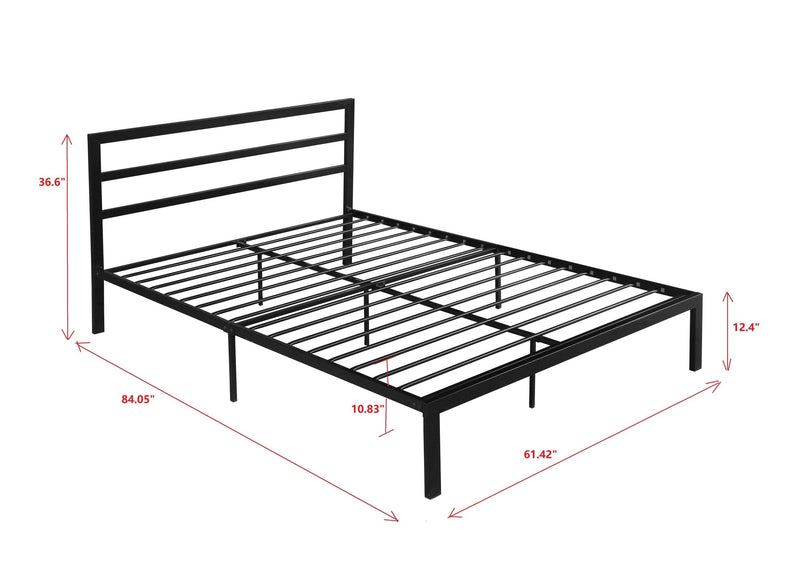 Queen Size Metal Bed Frame with Headboard Black