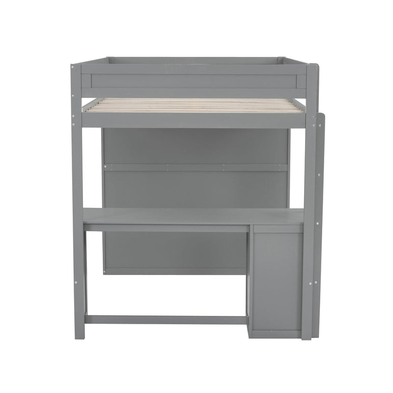 Wood Full Size Loft Bed with Wardrobes and 2-Drawer Desk with Cabinet, Gray - Urban Living Furniture (Los Angeles, CA)