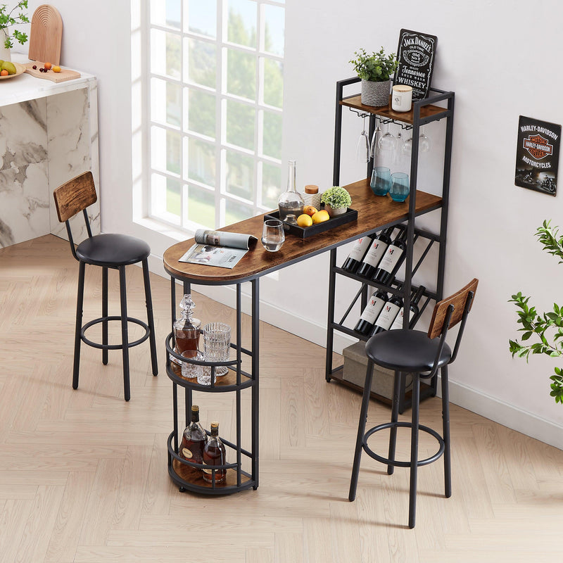 Bar table and stool set with 2 bar stools, with bottle holder, glass holder and side organizer, multifunctional high bar table with space for 8 bottles and 9 glasses. - Urban Living Furniture (Los Angeles, CA)