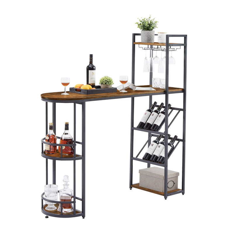 Bar table with bottle holder and glass holder, multifunctional high bar table, can hold 8 bottles of wine and 9 glasses, with sideStorage.(Rustic Brown,53.3’’w x 15.75’’d x 36.4’’h) - Urban Living Furniture (Los Angeles, CA)