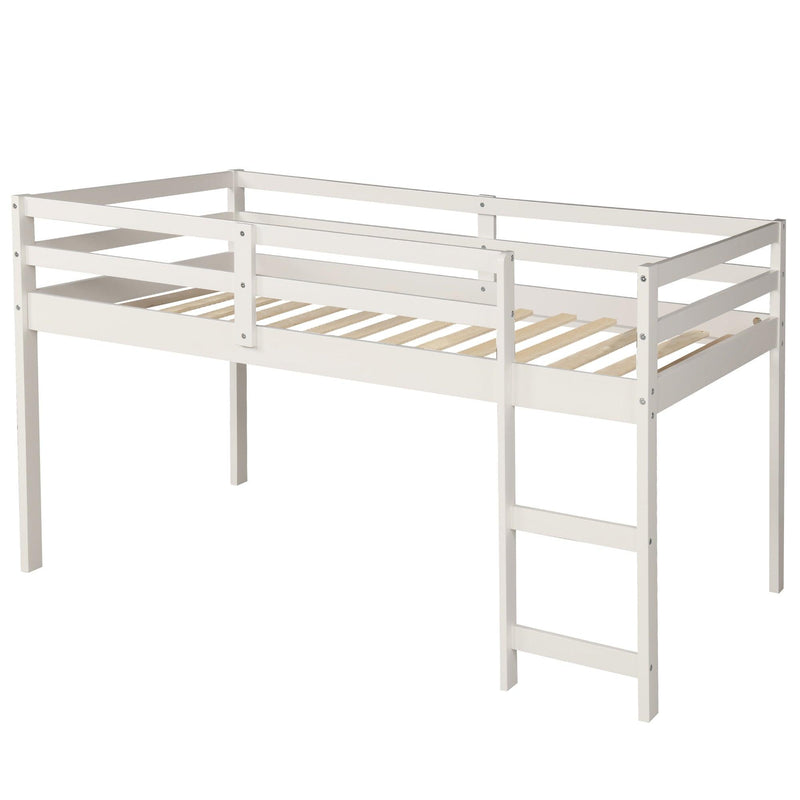 Low Study Twin Loft Bed with Cabinet and Rolling Portable Desk - White - Urban Living Furniture (Los Angeles, CA)