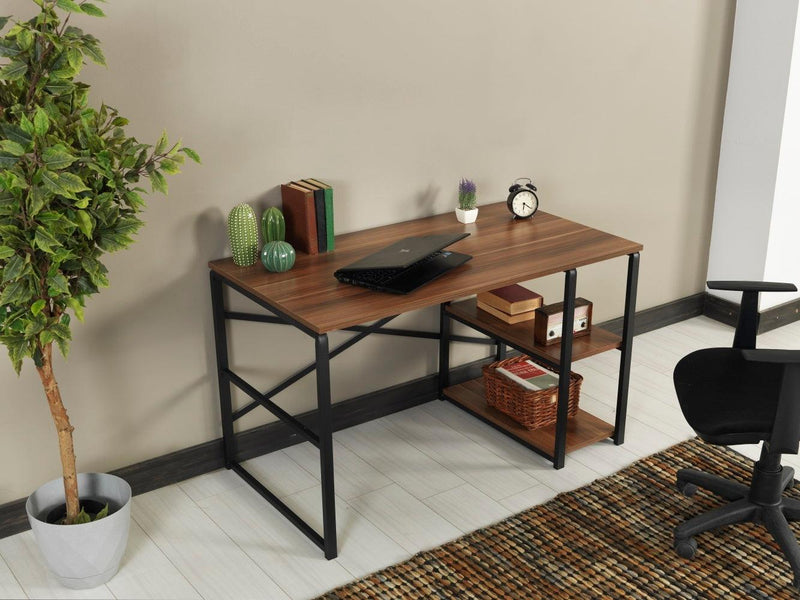 Furnish Home Store Sage Black Metal Frame 47" Wooden Top 2 Shelves Writing and Computer Desk for Home Office, Walnut - Urban Living Furniture (Los Angeles, CA)