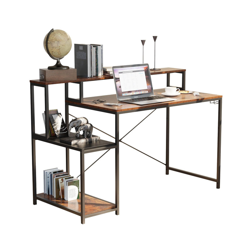 Computer Desk withStorage Shelves（Rustic Brown+Black） - Urban Living Furniture (Los Angeles, CA)