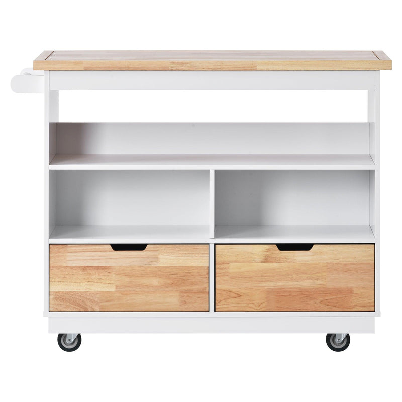 Kitchen Cart Rolling Mobile Kitchen Island Solid Wood Top, Kitchen Cart With 2 Drawers,Tableware Cabinet（White） - Urban Living Furniture (Los Angeles, CA)