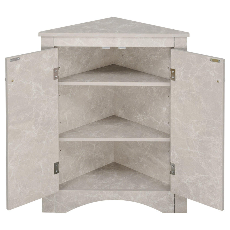 White Marble Triangle BathroomStorage Cabinet with Adjustable Shelves, Freestanding Floor Cabinet for Home Kitchen - Urban Living Furniture (Los Angeles, CA)