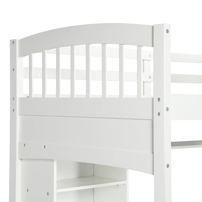 Twin size Loft Bed withStorage Shelves, Desk and Ladder, White - Urban Living Furniture (Los Angeles, CA)