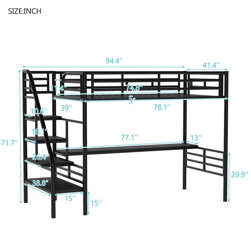 Metal Loft Bed Frame with Desk, No Box Spring Needed,Twin ,Black - Urban Living Furniture (Los Angeles, CA)