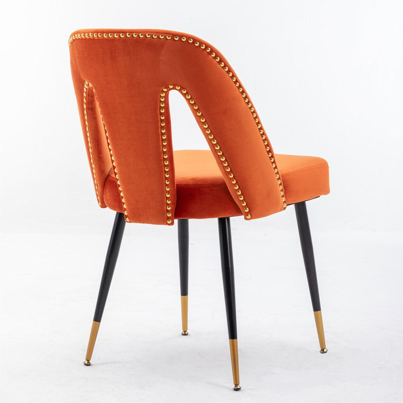 Akoya CollectionModern | Contemporary Velvet Upholstered Dining Chair with Nailheads and Gold Tipped Black Metal Legs, Orange，Set of 2 - Urban Living Furniture (Los Angeles, CA)