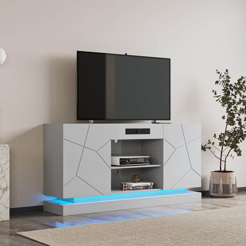 TV Cabinet , TV Stand with bluetooth speaker ,Modern LED TV Cabinet withStorage Drawers, Living Room Entertainment Center Media Console Table