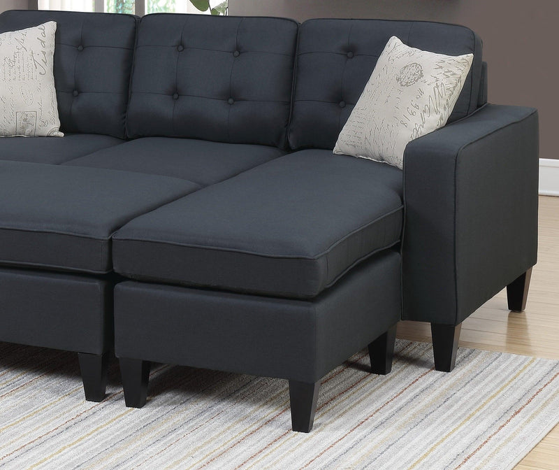 Reversible 3pc Sectional Sofa Set Black Tufted Polyfiber Wood Legs Chaise Sofa Ottoman Pillows Cushion Couch - Urban Living Furniture (Los Angeles, CA)