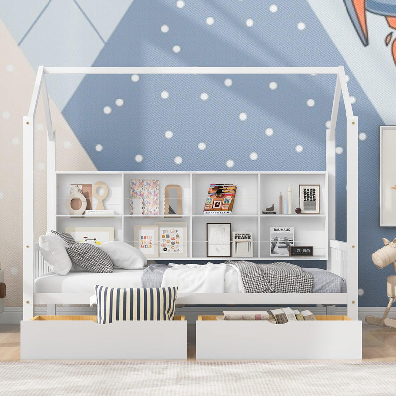 Wooden Twin Size House Bed with 2 Drawers,Kids Bed withStorage Shelf, White - Urban Living Furniture (Los Angeles, CA)