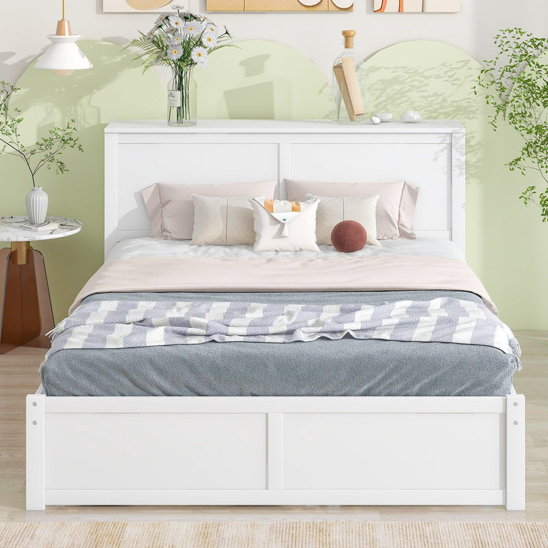 Queen SizeStorage Platform Bed with Pull Out Shelves and Twin Size Trundle, White - Urban Living Furniture (Los Angeles, CA)