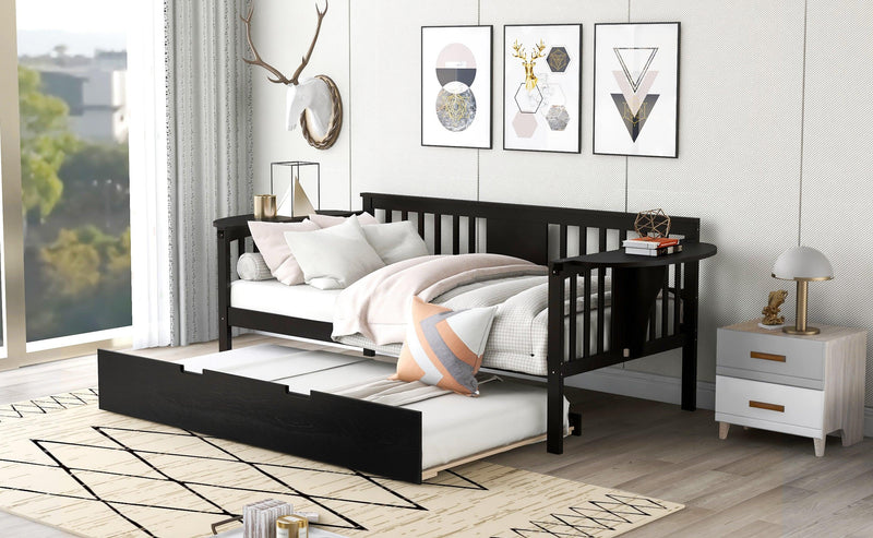 Twin Wooden Daybed with Trundle Bed  , Sofa Bed for Bedroom Living Room, Espresso - Urban Living Furniture (Los Angeles, CA)