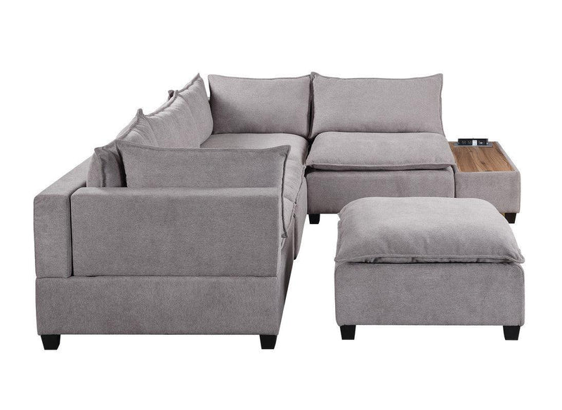 Madison Light Gray Fabric 6 Piece Modular Sectional Sofa with Ottoman and USBStorage Console Table - Urban Living Furniture (Los Angeles, CA)