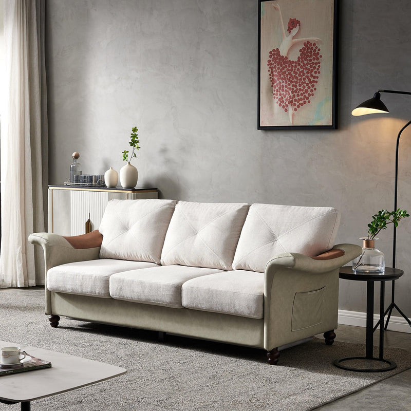 Living Room Furniture Linen Fabric Faux Leather with Wood Leg Sofa (Beige) - Urban Living Furniture (Los Angeles, CA)