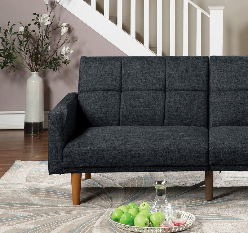 Transitional Look Living Room Sofa Couch Convertible Bed Black Polyfiber 1pc Tufted Sofa Cushion Wooden Legs - Urban Living Furniture (Los Angeles, CA)