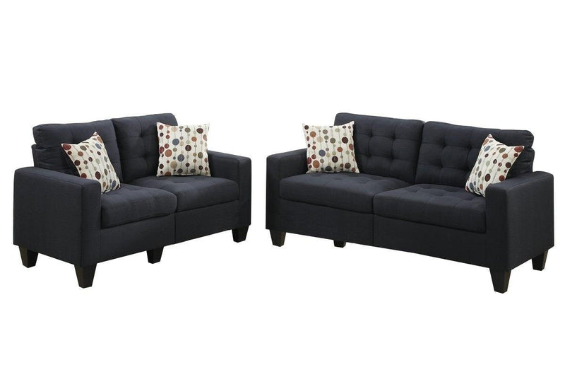 Living Room Furniture 2pc Sofa Set Black Polyfiber Tufted Sofa Loveseat w Pillows Cushion Couch Solid pine - Urban Living Furniture (Los Angeles, CA)