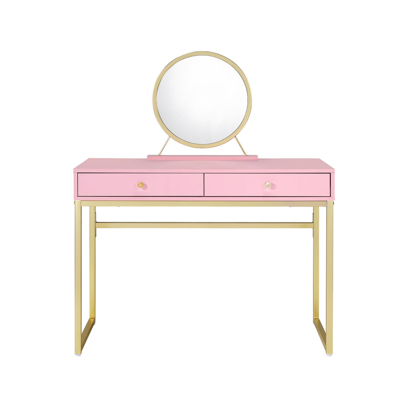 ACME Coleen Vanity Desk w/Mirror & Jewelry Tray in Pink & Gold Finish AC00668