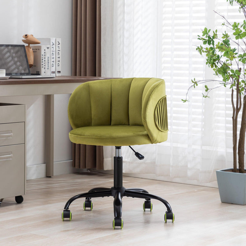 Zen Zone Velvet Leisure office chair, suitable for study and office, can adjust the height, can rotate 360 degrees, with pulley, Olive Green - Urban Living Furniture (Los Angeles, CA)