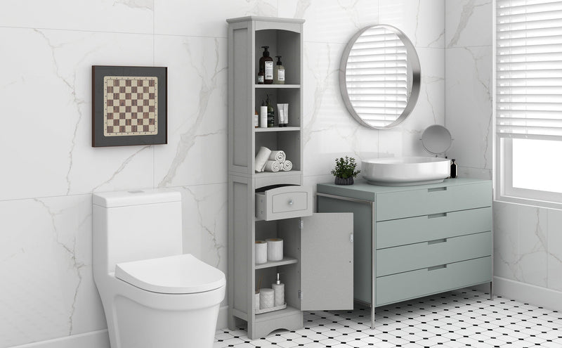 Tall Bathroom Cabinet, FreestandingStorage Cabinet with Drawer, MDF Board, Adjustable Shelf, Grey - Urban Living Furniture (Los Angeles, CA)