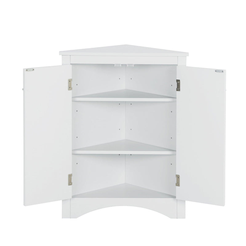 White Triangle BathroomStorage Cabinet with Adjustable Shelves, Freestanding Floor Cabinet for Home Kitchen