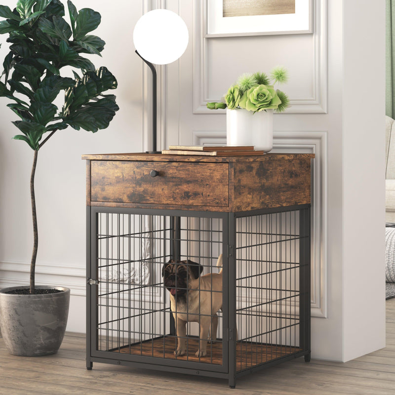 Furniture Style Wood Dog Crate End Table withStorage Console（Rustic Brown,19.69''w x 22.83''d x 26.97''h） - Urban Living Furniture (Los Angeles, CA)