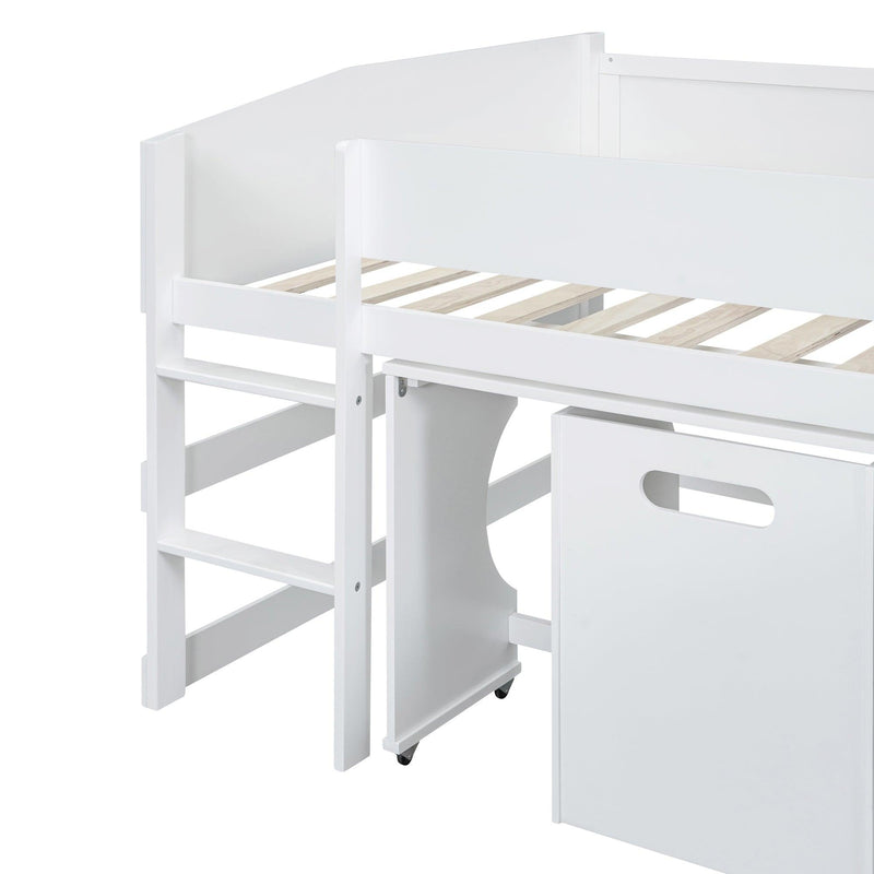 Low Study Full Loft Bed with Rolling Portable Desk and Chair,Multiple Functions Bed- White - Urban Living Furniture (Los Angeles, CA)