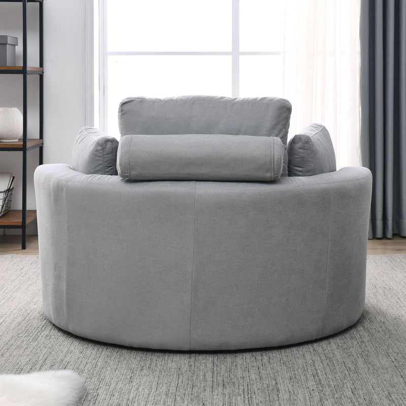 Swivel Accent BarrelModern Grey Sofa Lounge Club Big Round Chair withStorage Ottoman Linen Fabric for Living Room Hotel with Pillows - Urban Living Furniture (Los Angeles, CA)