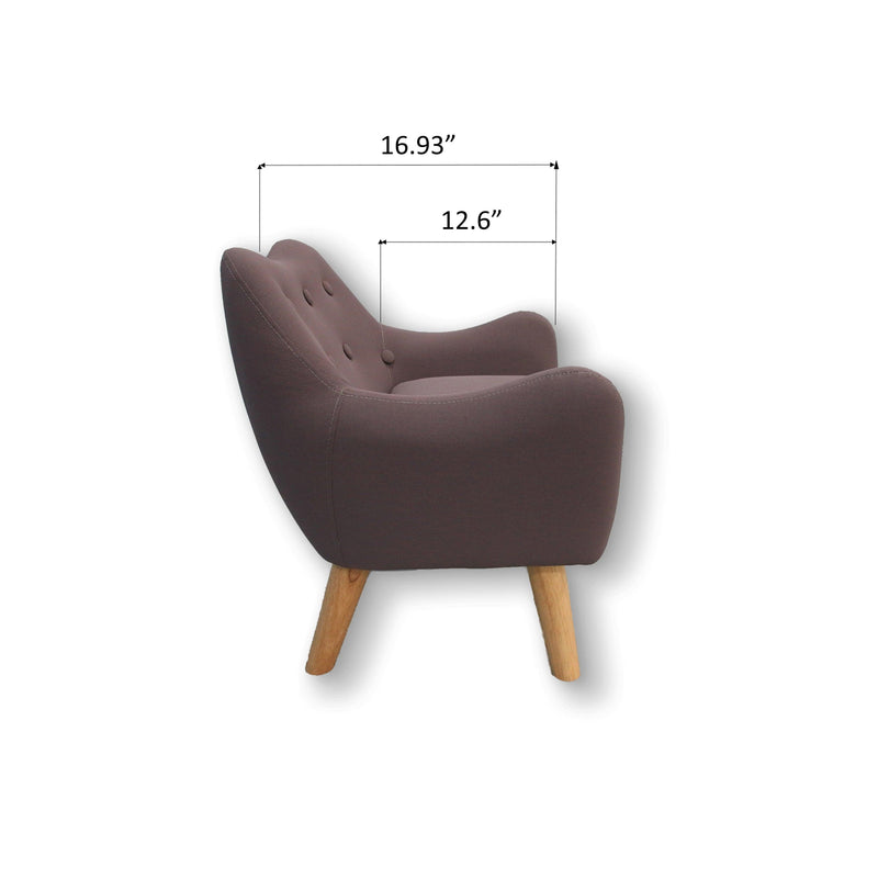 Microfibres fabric upholstered child accent armchair with wooden legs, kids sofa