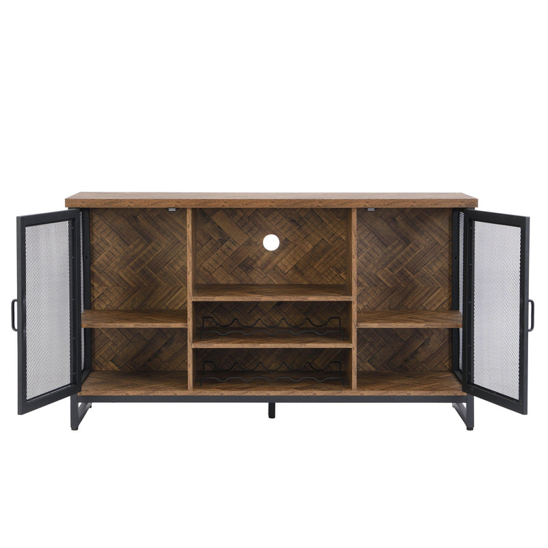 Miltifunctional IndustrialStorage Cabinet, Wine Bar Cabinet for Liquor and Glasses, TV Stand & Media Entertainment Center Console Table