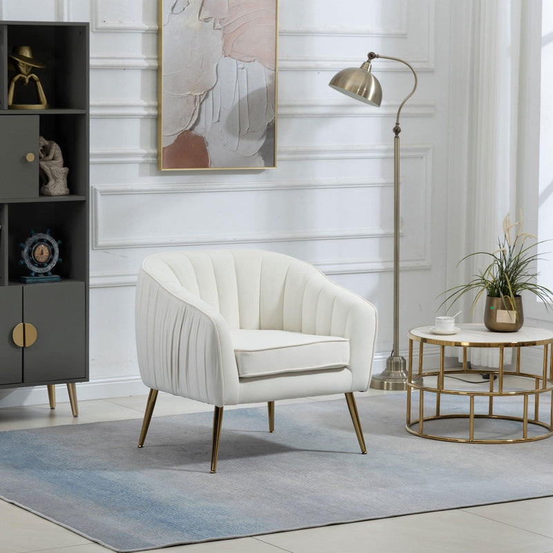 Velvet Accent Chair with Ottoman,Modern Tufted Barrel Chair Ottoman Set for Living Room Bedroom, Golden Finished, Beige - Urban Living Furniture (Los Angeles, CA)