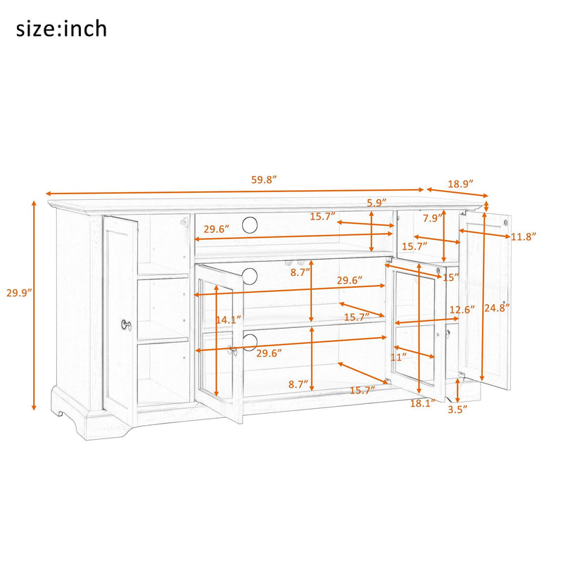 TV Stand for TV up to 65in with 2 Tempered Glass Doors Adjustable Panels Open Style Cabinet, Sideboard for Living room, White - Urban Living Furniture (Los Angeles, CA)