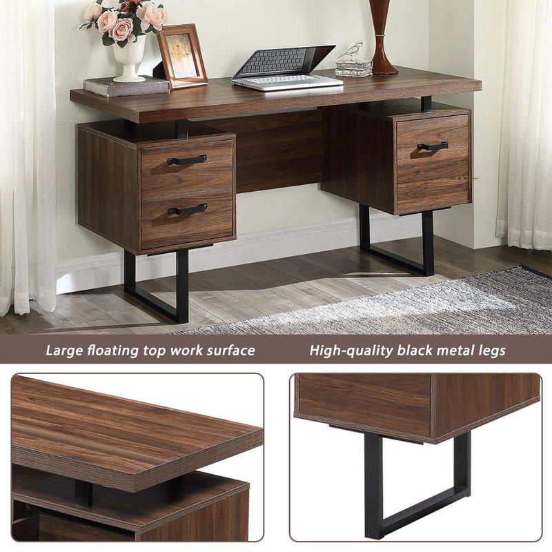 Home Office Computer Desk with Drawers/Hanging Letter-size Files, 59 inch Writing Study Table with Drawers - Urban Living Furniture (Los Angeles, CA)