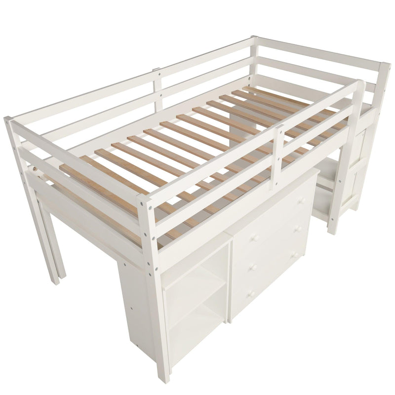 Low Study Twin Loft Bed with Cabinet and Rolling Portable Desk - White - Urban Living Furniture (Los Angeles, CA)