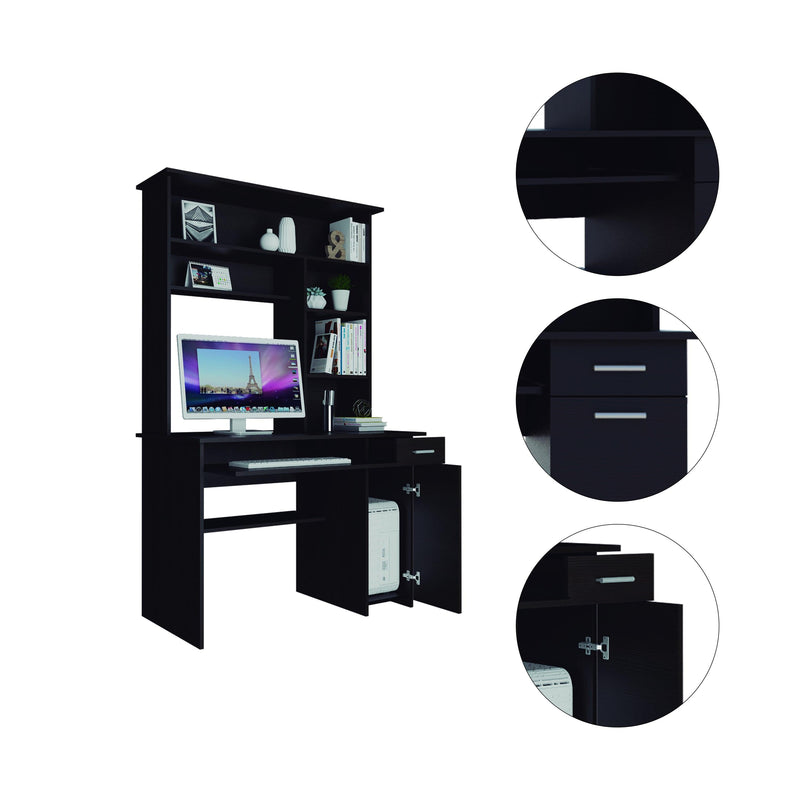 Aberdeen 2-Drawer 7-Shelf Computer Desk with Hutch Black Wengue