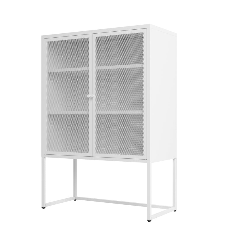 47.2 inches high MetalStorage Cabinet with 2 Mesh Doors, Suitable for Office, Dining Room and Living Room, White