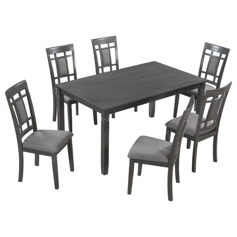 7-Piece Farmhouse Rustic Wooden Dining Table Set Kitchen Furniture Set with 6 Padded Dining Chairs, Gray - Urban Living Furniture (Los Angeles, CA)