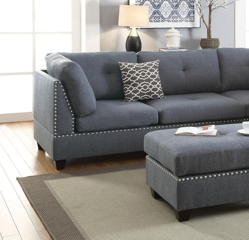 3-pcs Sectional Sofa Blue Grey Polyfiber Cushion Sofa Chaise Ottoman Reversible Couch Pillows - Urban Living Furniture (Los Angeles, CA)