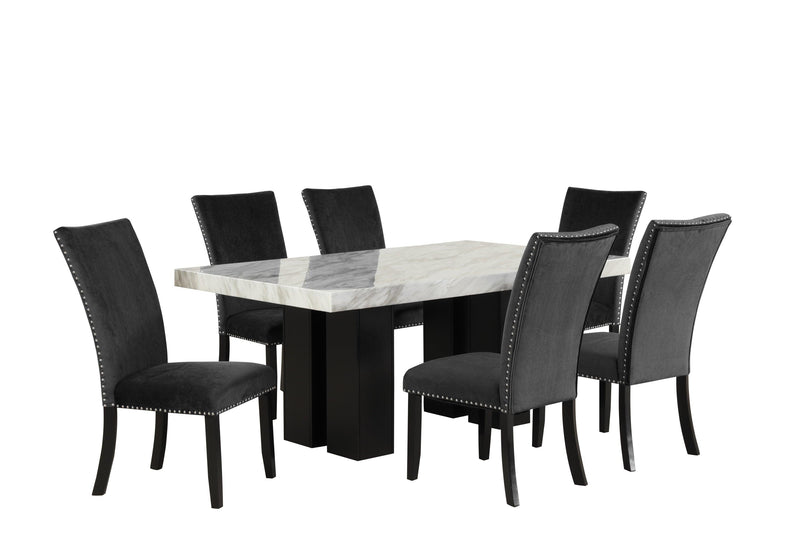 7-piece Dining Table Set with 1 Faux Marble Dining Rectangular Table and 6 Upholstered-Seat Chairs ,for Dining room and Living Room ,Black - Urban Living Furniture (Los Angeles, CA)