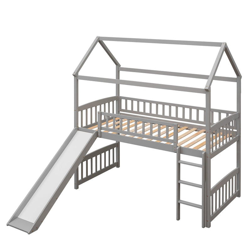 Twin Loft Bed with Slide, House Bed with Slide,White - Urban Living Furniture (Los Angeles, CA)