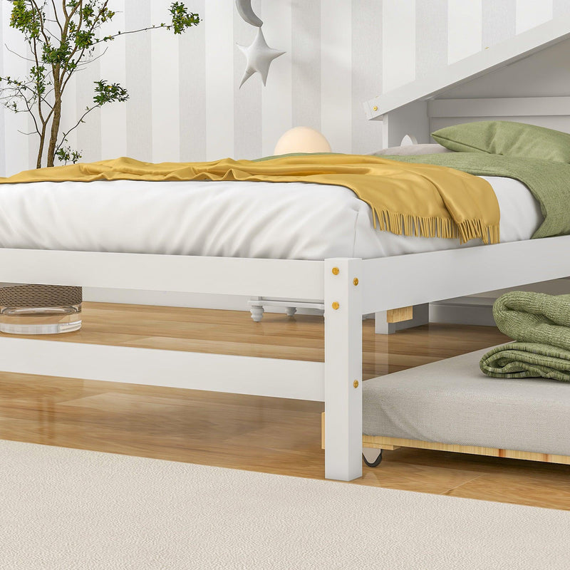 TwinStorage House Bed for kids with Bedside Table, Trundle, White - Urban Living Furniture (Los Angeles, CA)