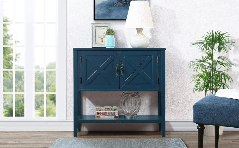 35’’ Farmhouse Wood Buffet Sideboard Console Table with Bottom Shelf and 2-Door Cabinet, for Living Room, Entryway,Kitchen Dining Room Furniture (Navy Blue) - Urban Living Furniture (Los Angeles, CA)